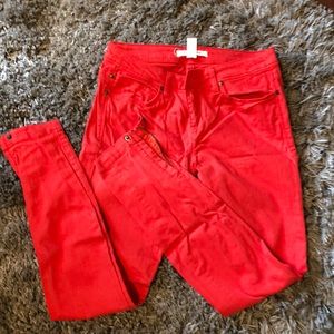 Red denim pants